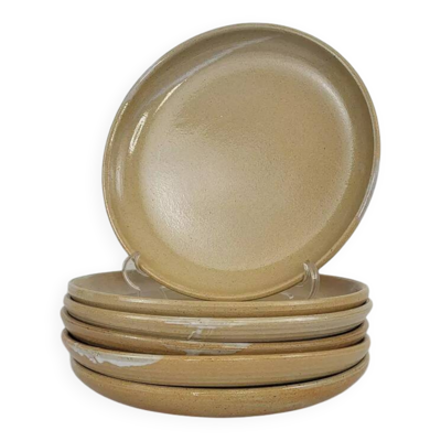 6 assiettes plates en grès Poterie Auger
