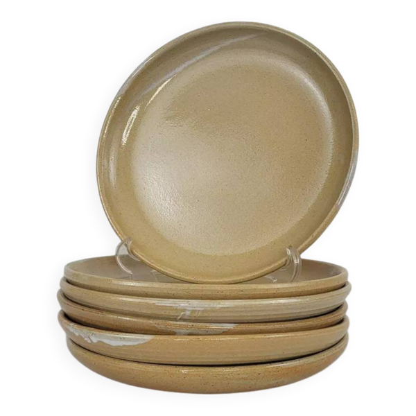 6 assiettes plates en grès Poterie Auger