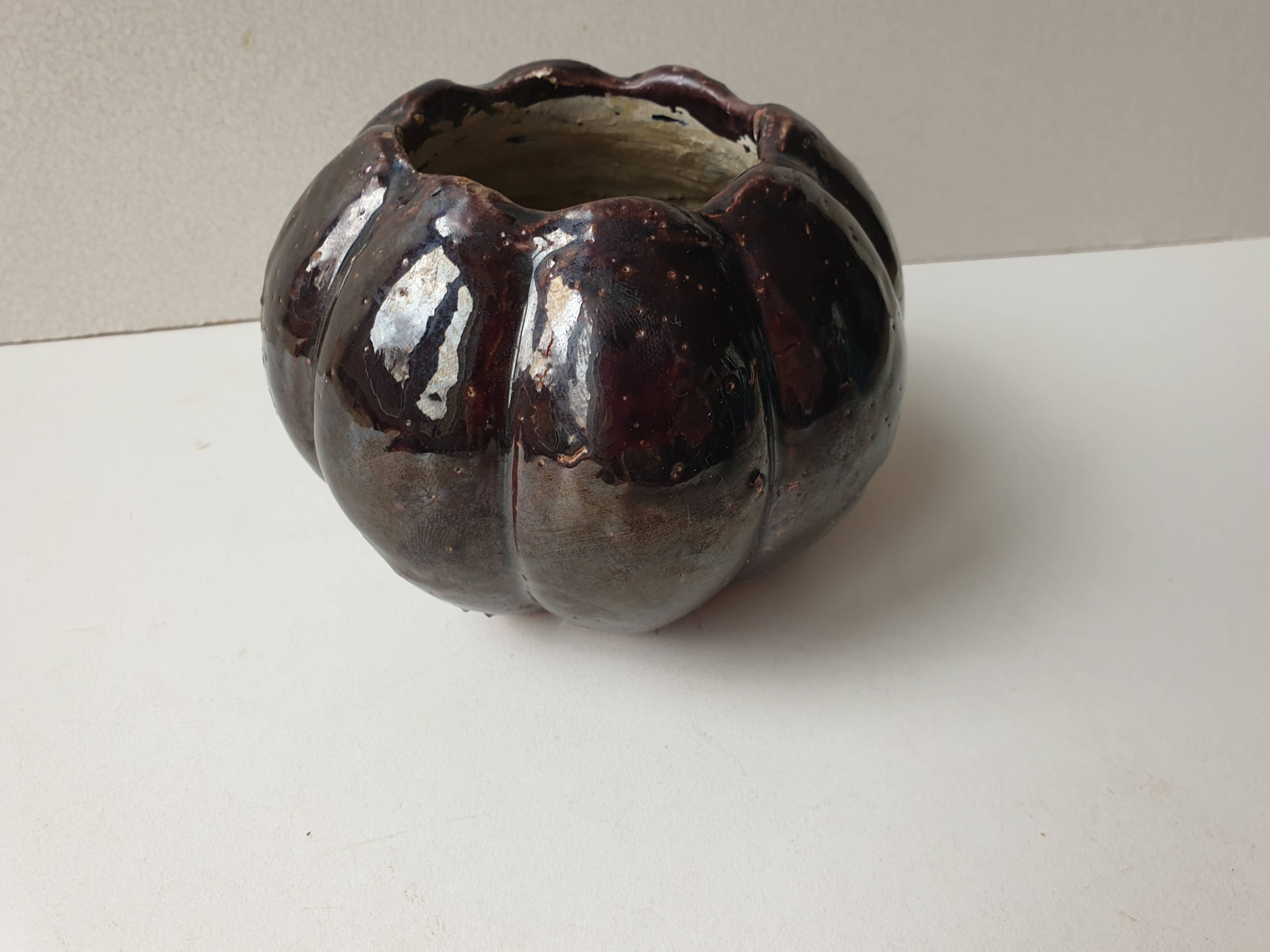 Terracotta ceramic vase in the shape of a squash signed PTMD