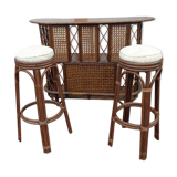 Bar en rotin et ses tabourets
