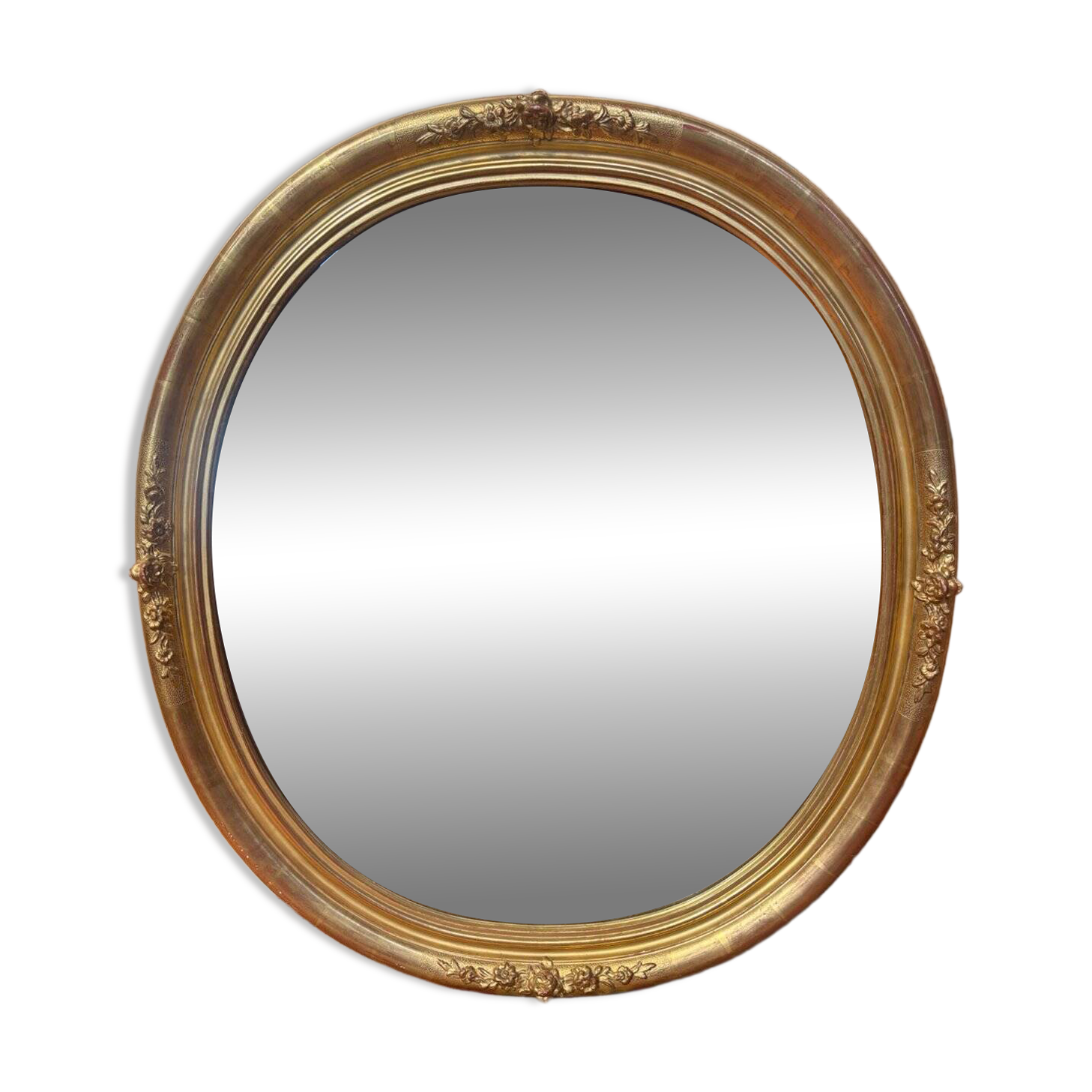 Miroir ovale biseauté bois doré style Louis XVI XIXe siècle