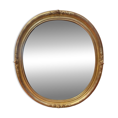 Miroir ovale biseauté bois doré style Louis XVI XIXe siècle