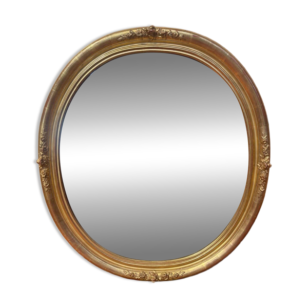 Miroir ovale biseauté bois doré style Louis XVI XIXe siècle