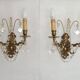 Pair of French Baroque Double Bronze Crystal Wall Lights Glass Bead Swags
