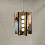 Unique hanging lamp, Danish from the 80s, in shiny metal (chrome) with mirror reflection.