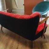 Scandinavian cocktail sofa red bi color, years 50 60 plush red black