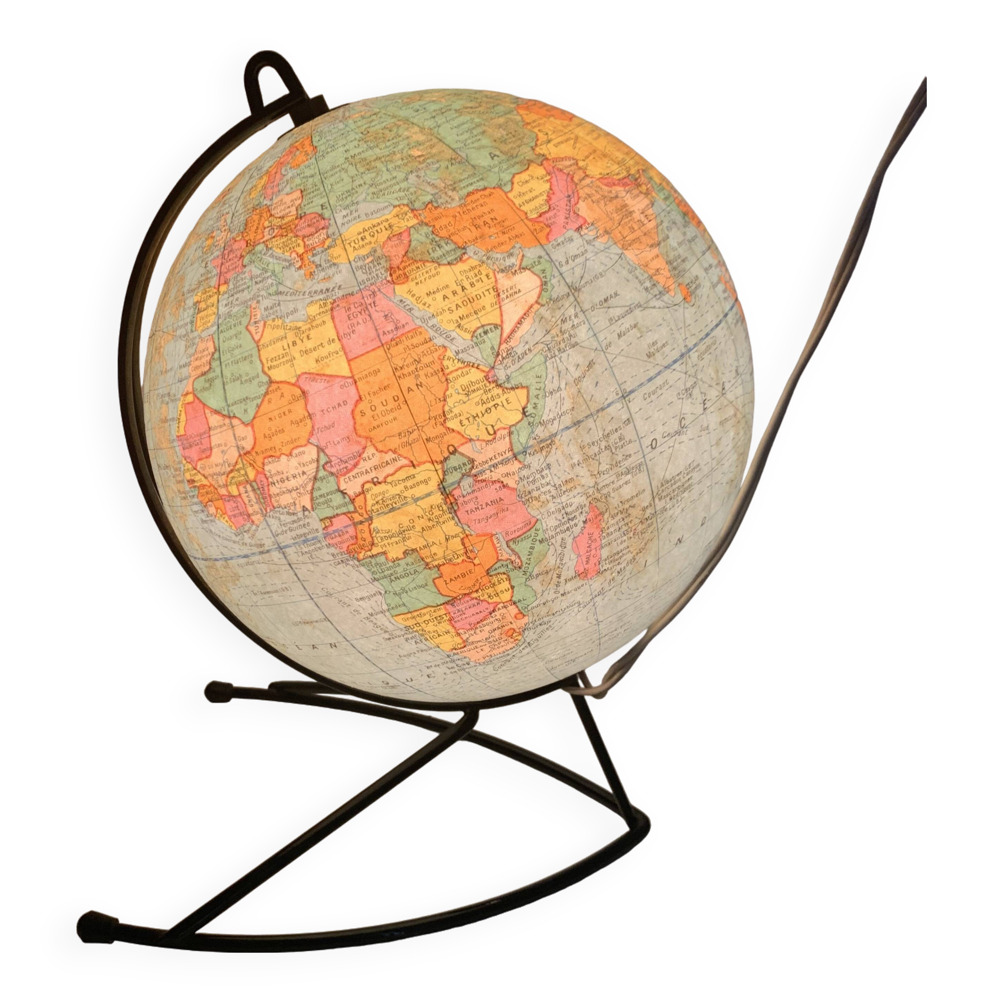 Globe vintage 1960  terrestre Girard et Barrère verre - 27 cm