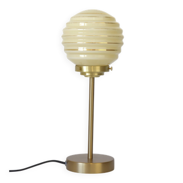 Lampe de bureau Art Déco / Lampe de table en verre beige soufflé à la main revisitée