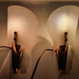 Pair of copper and plexiglass torch wall lights from the 1960s