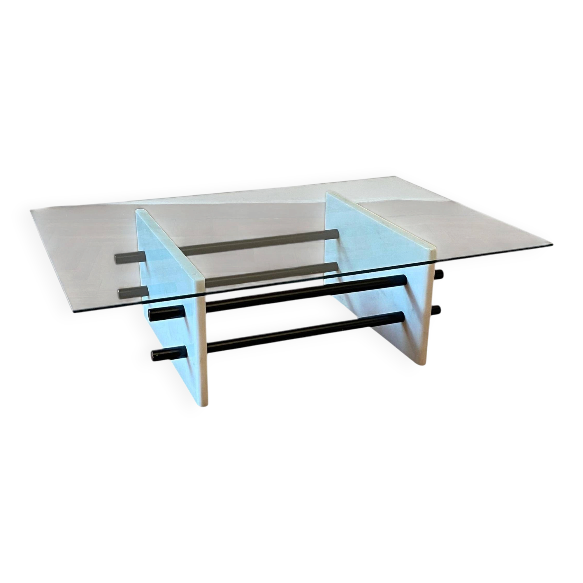 1980s White Marble Rectangular Coffee Table Postmodern Glass
