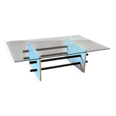 1980s White Marble Rectangular Coffee Table Postmodern Glass