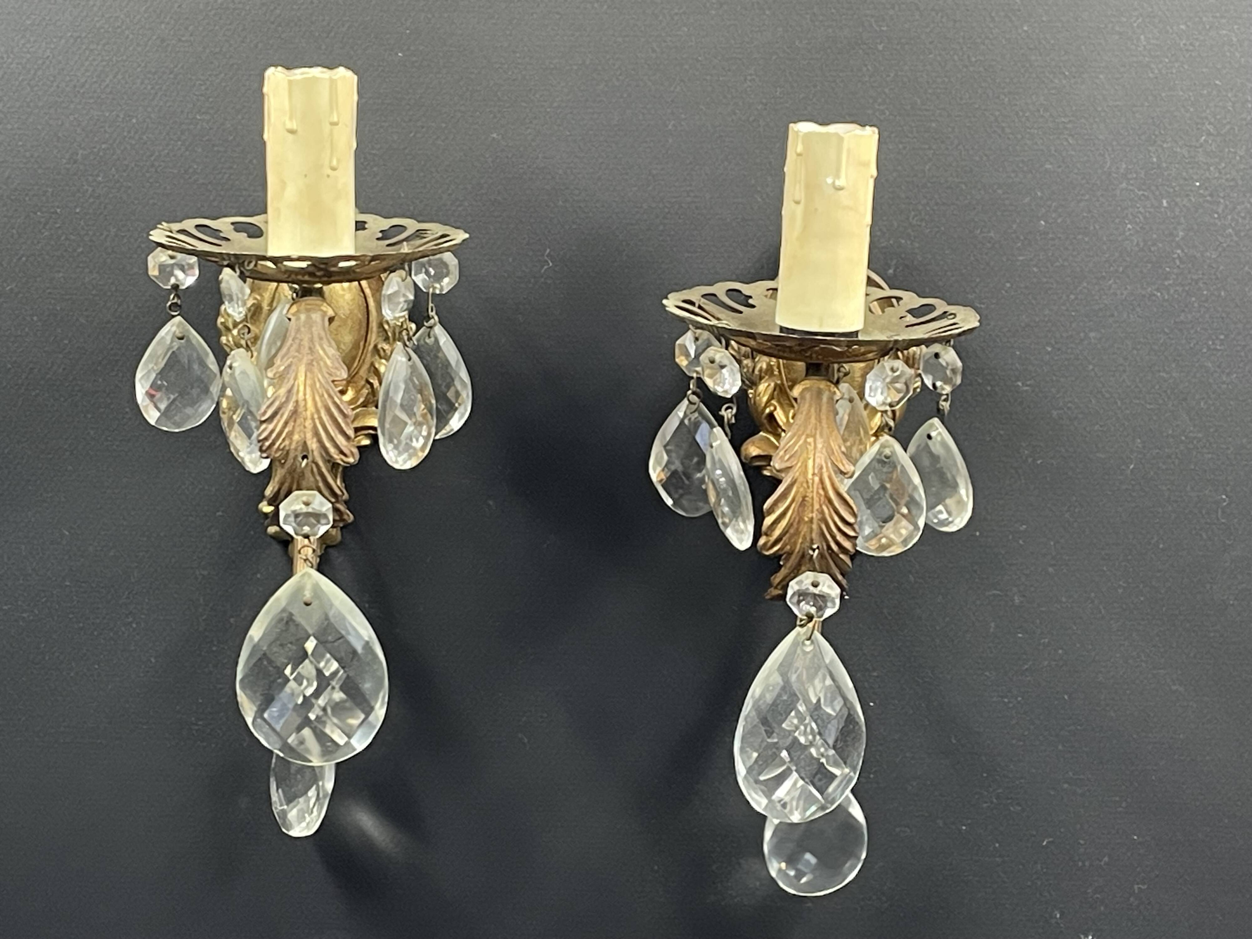 Pair of old wall sconces with tassels and brass. high 26 cm