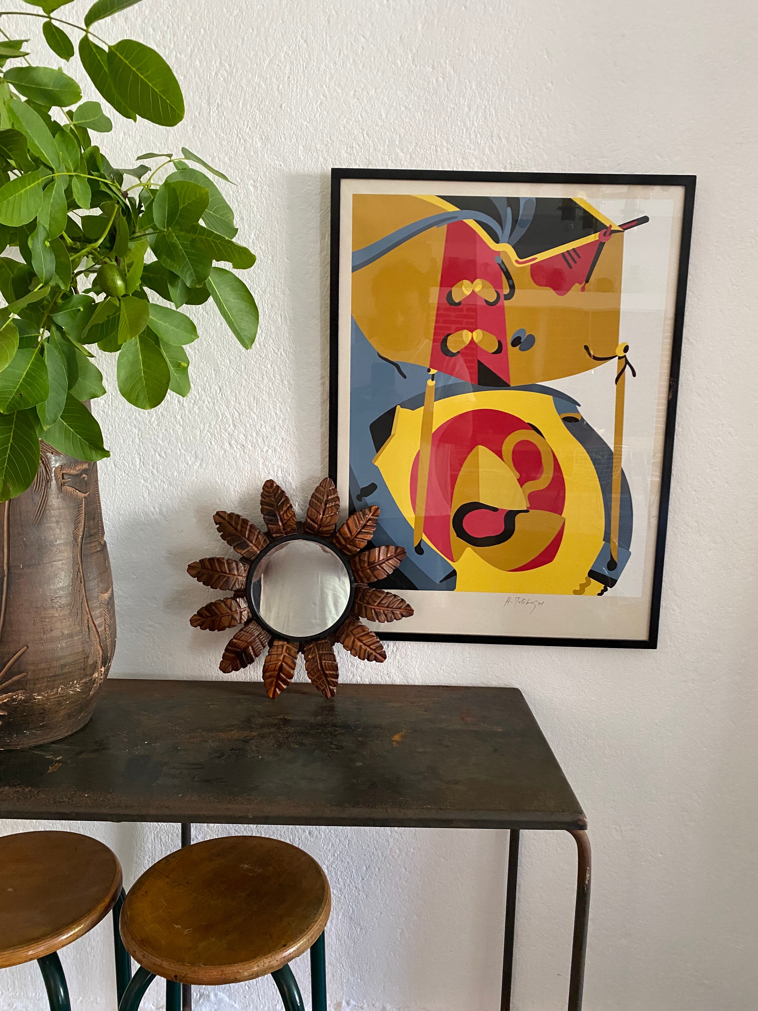 Miroir soleil bois sculpté vintage