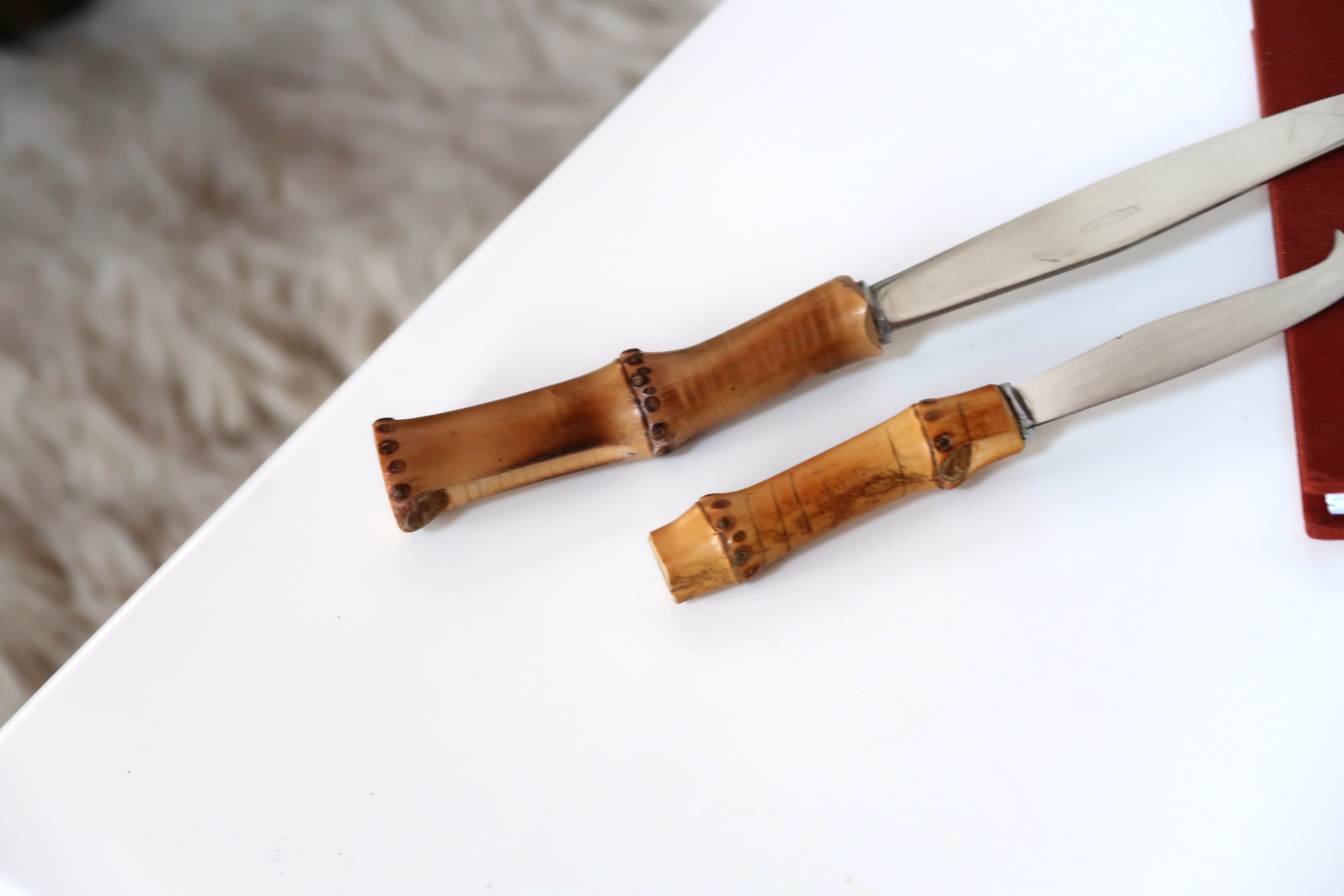 Set of cheese knives with bamboo handle, 60s