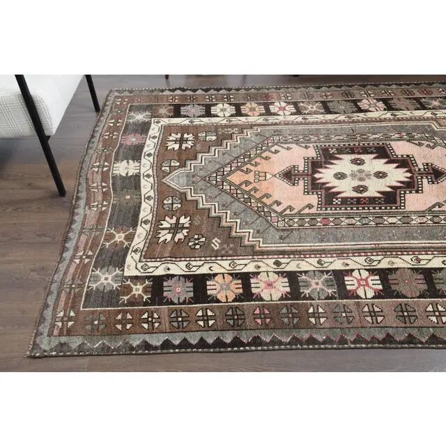 1970s Vintage Turkish Oushak Handmade Wool Cotton Brown Area Rug 85x317