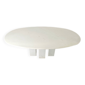 Vintage white marble oval dining table, 1970s