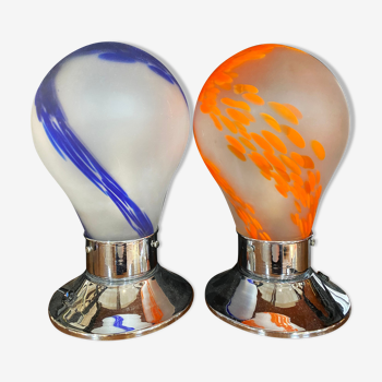 Pair of Space Age lamps in Murano glass, Carlo Nason for Mazzega, Italy, 70s
