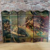 Rare paravent Art déco peint à la main dans le style de Michel-Ange