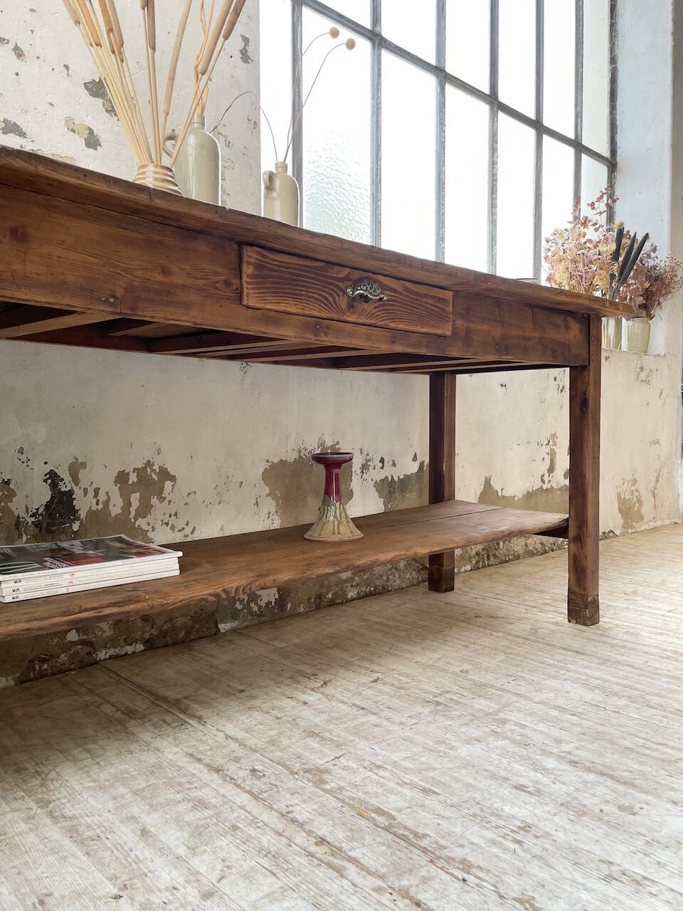 Drapery console table in pine