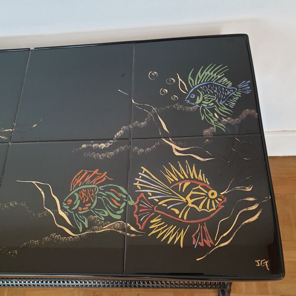 Table basse carrelée vintage années 1960