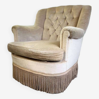 Siège simple / fauteuil / fauteuil club vintage beige à franges