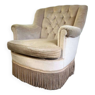 Single seat / armchair / vintage beige club armchair with fringes