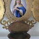 Antique triptych font brass porcelain