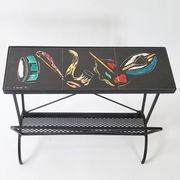 Vintage 1950s side table magazine rack ceramic & steel 50s 1950s music