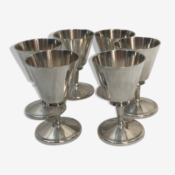 6 silver metal liquor glasses