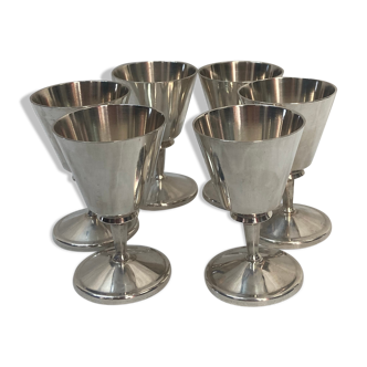 6 silver metal liquor glasses