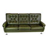 3 pers. sofa in dark green leather with chrome legs from 1970s