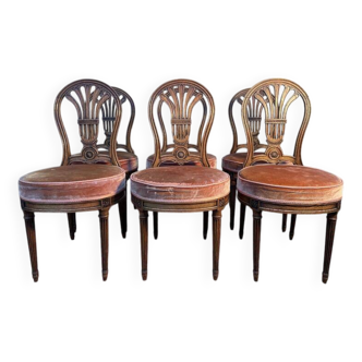 Suite de 6 chaises « Montgolfière » en chêne Louis XVI