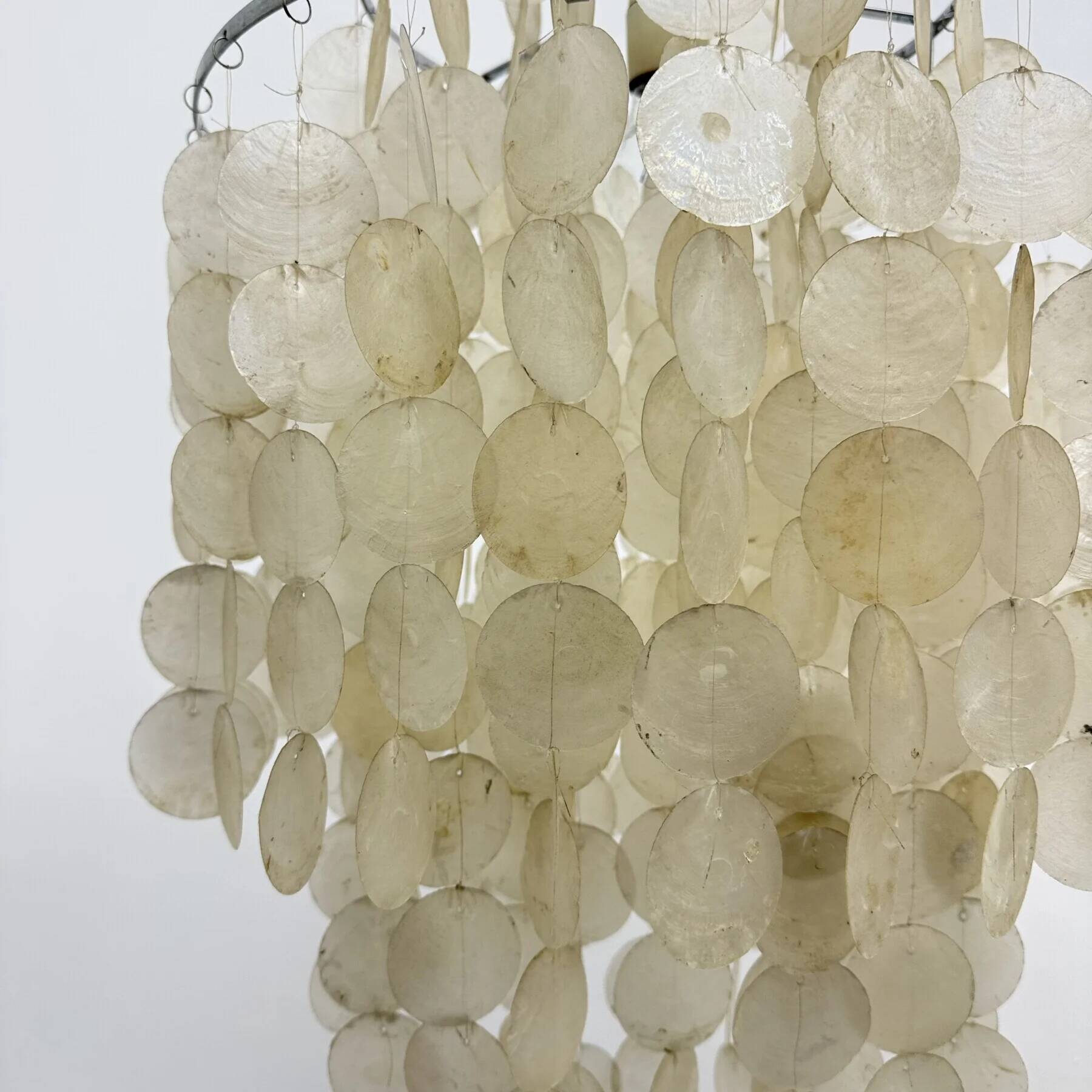 Mid-century mother of pearl Capiz shell Verner Panton style hanging lamp, 1970s