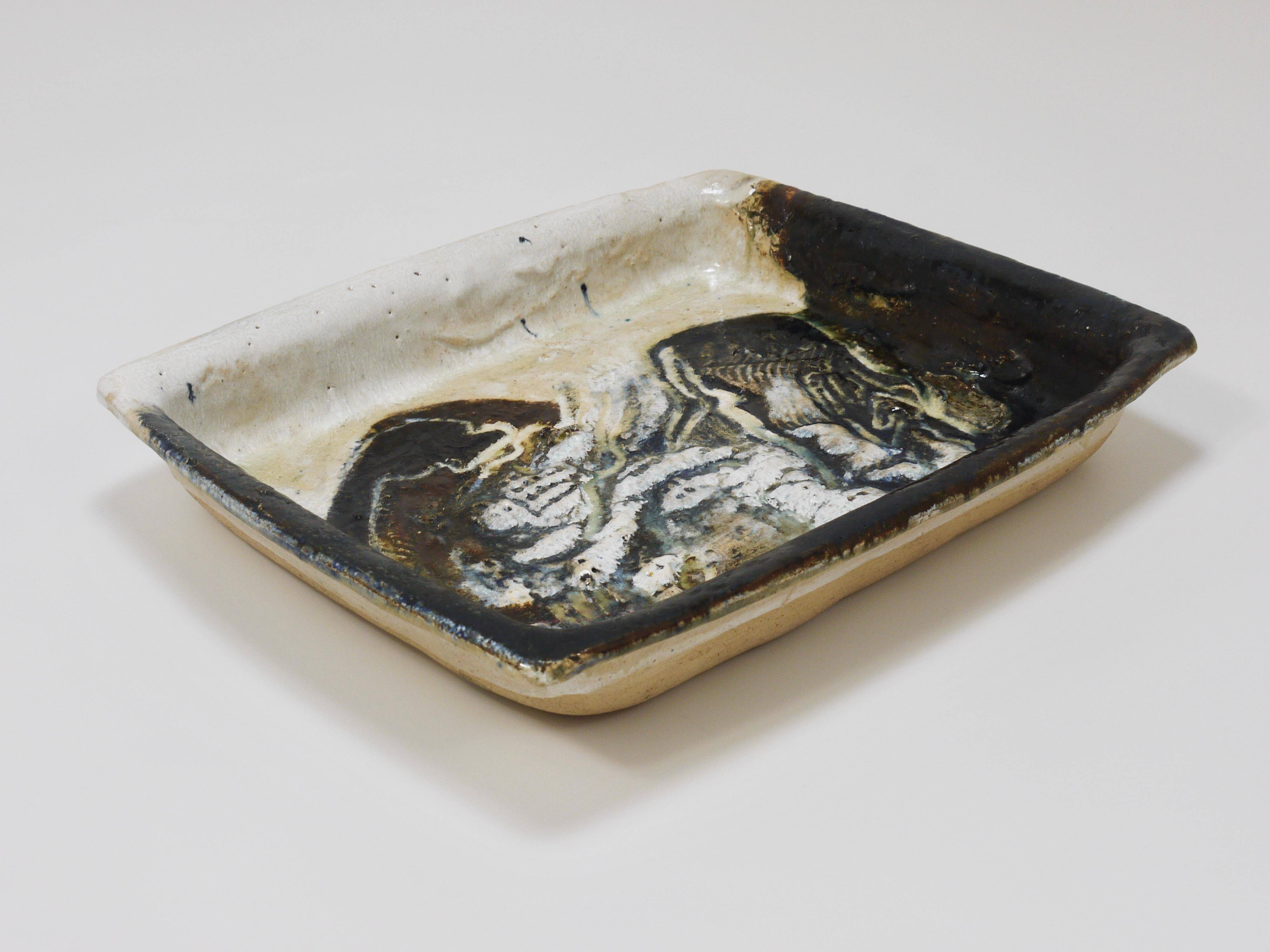 Two large abstract stoneware bowls/plates by Jeppe Hagedorn-Olsen, Denmark, 1970s.