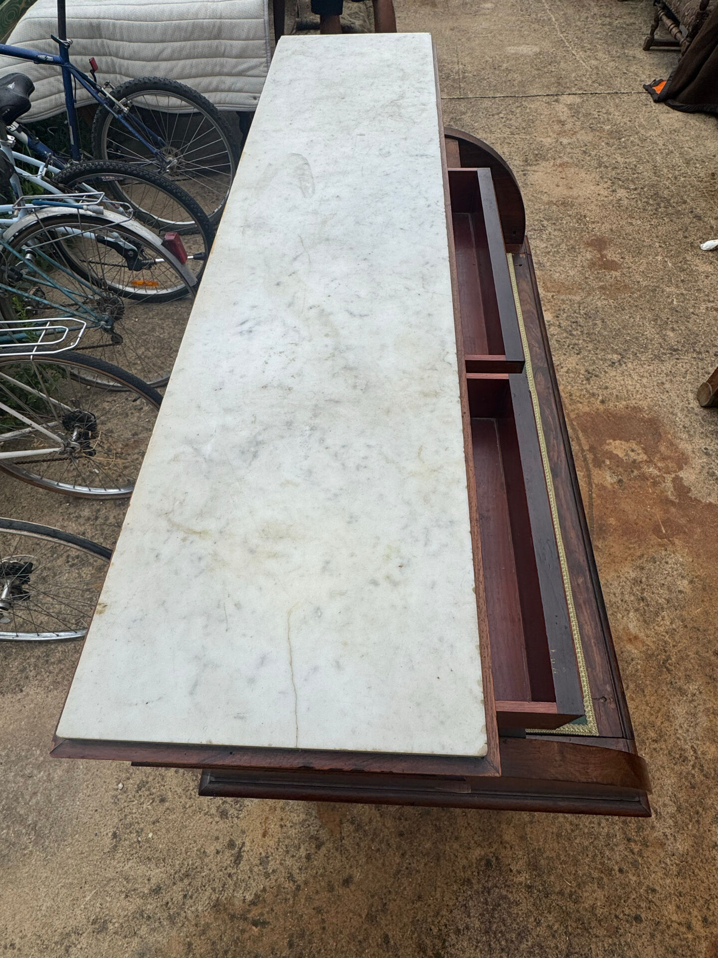 Secretary cylinder Mahogany white marble (Louis XVI style)