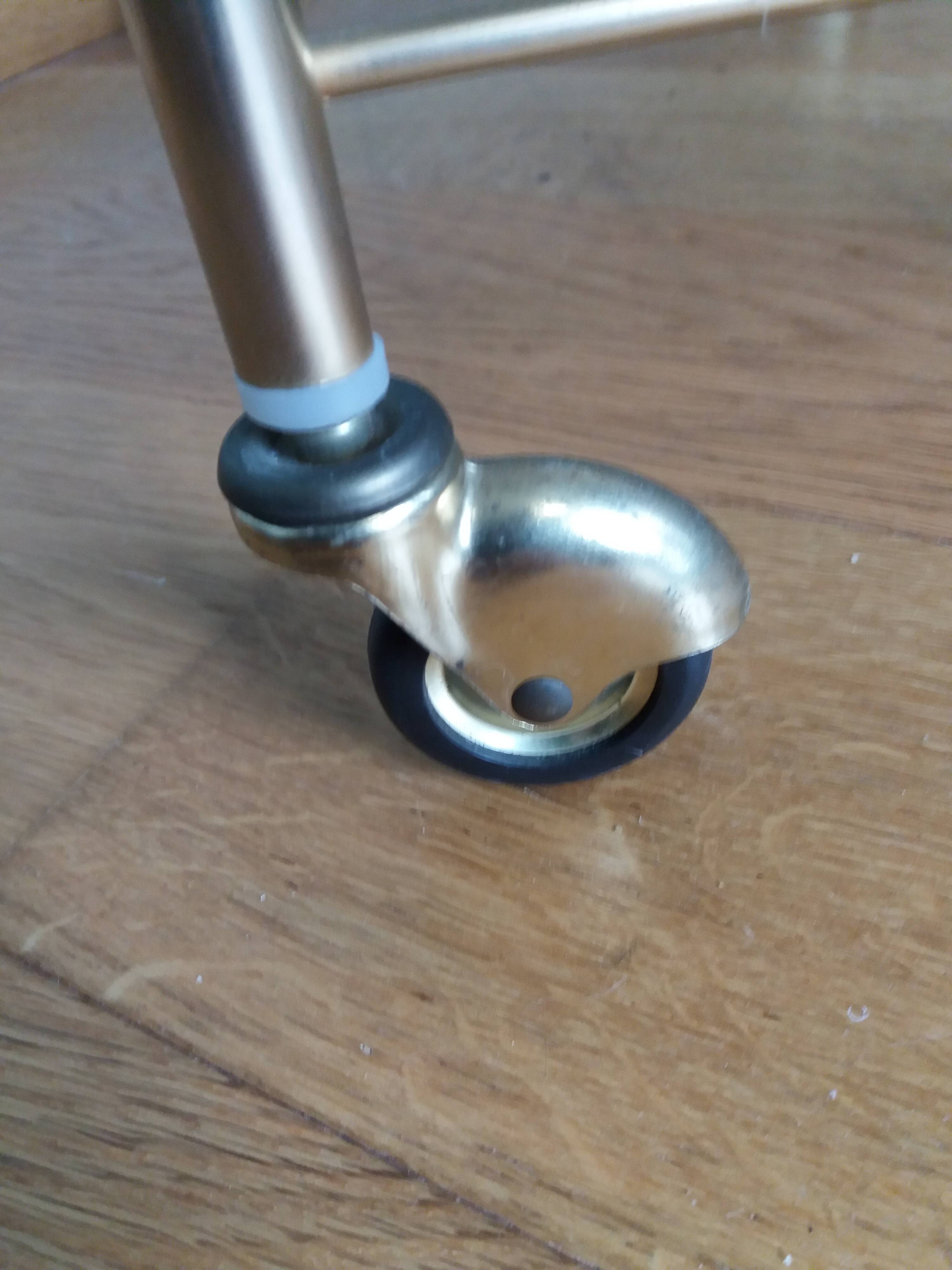 Table trolley for vinyls or magazines in gold metal and formica