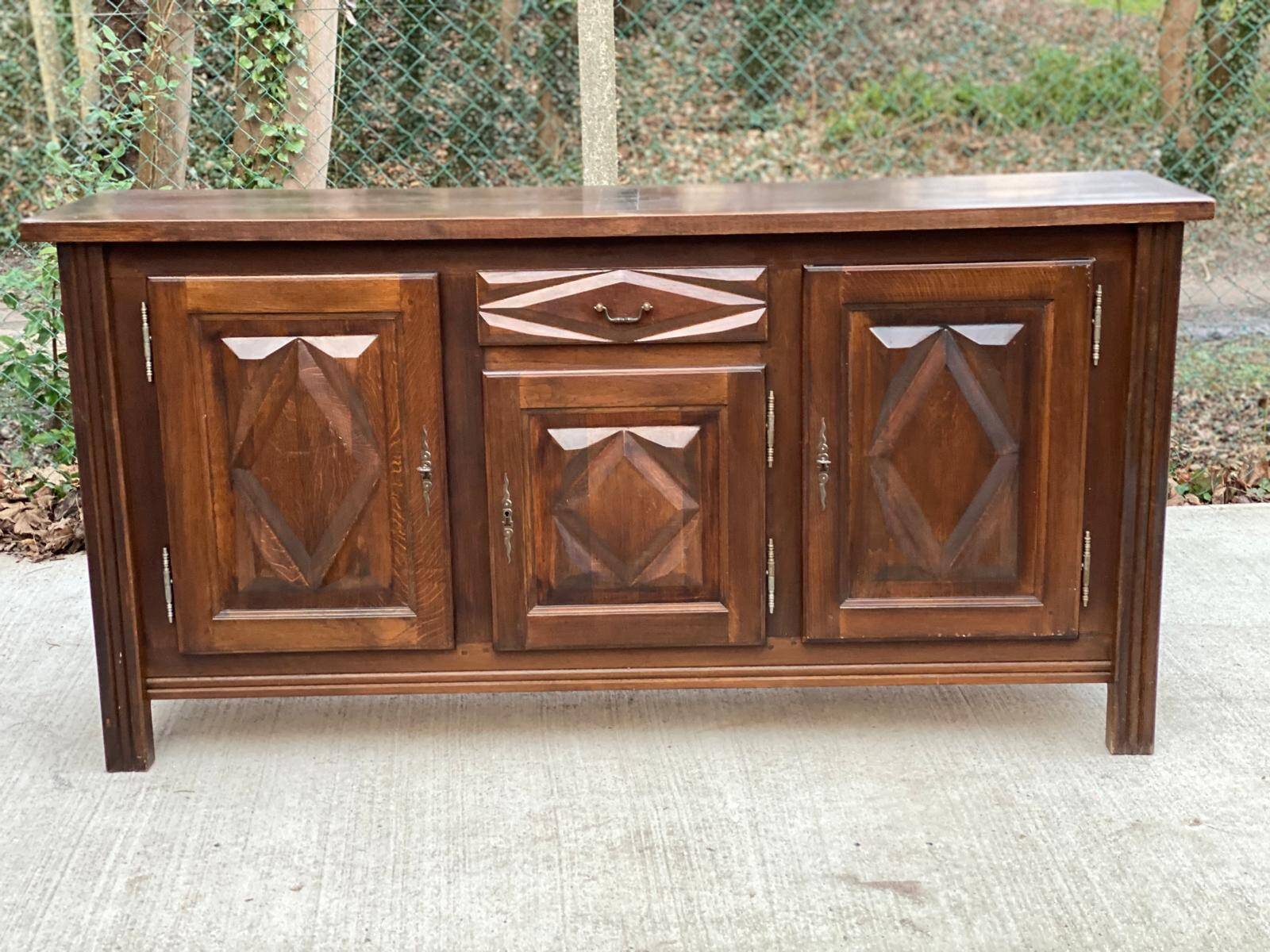 Art Deco sideboard in solid dark oak satin wood with 3 doors