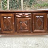 Art Deco sideboard in solid dark oak satin wood with 3 doors