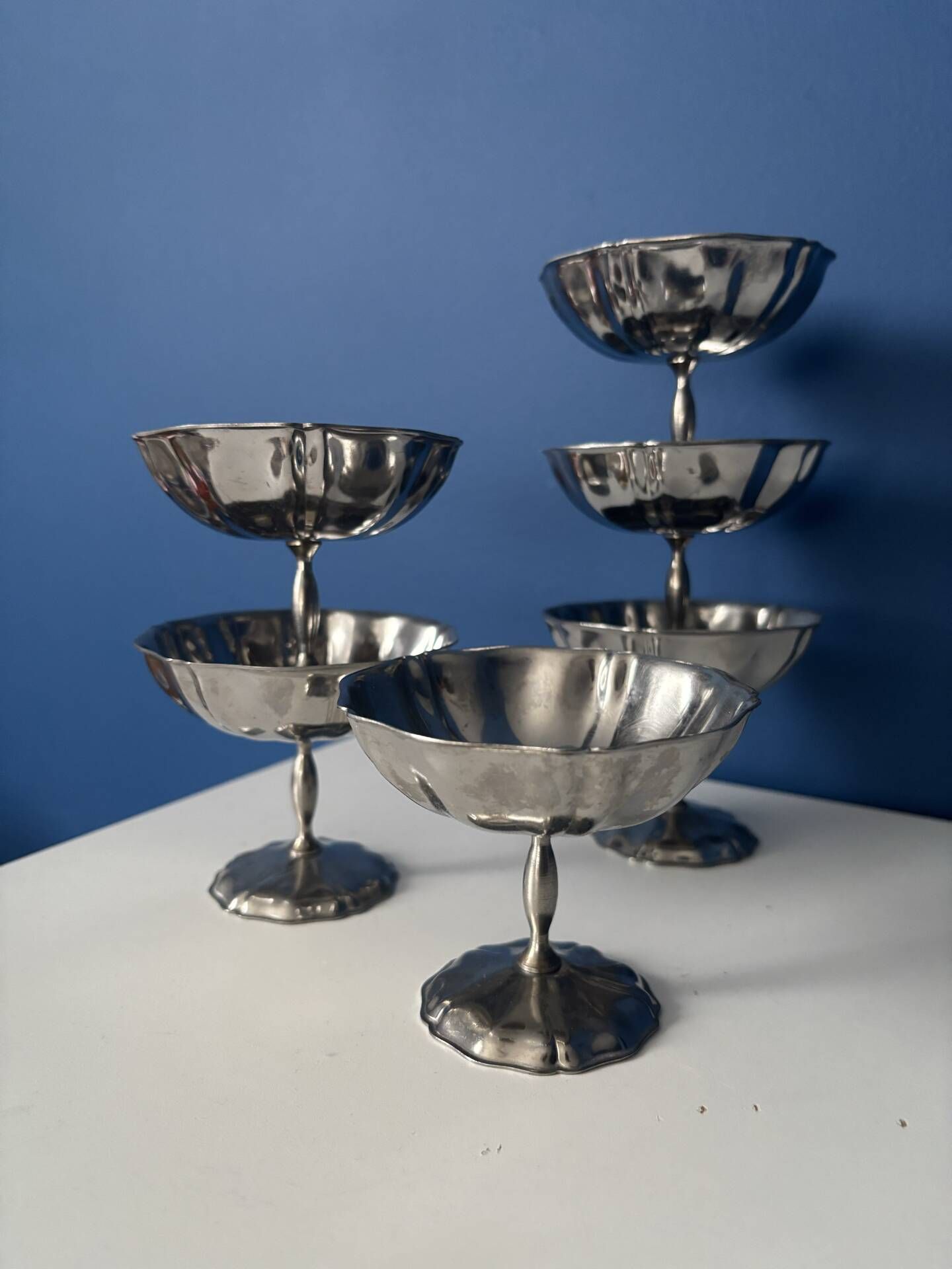 Set of 6 stainless steel ice cream bowls bistro style