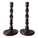Old pair of English turned wood candlesticks