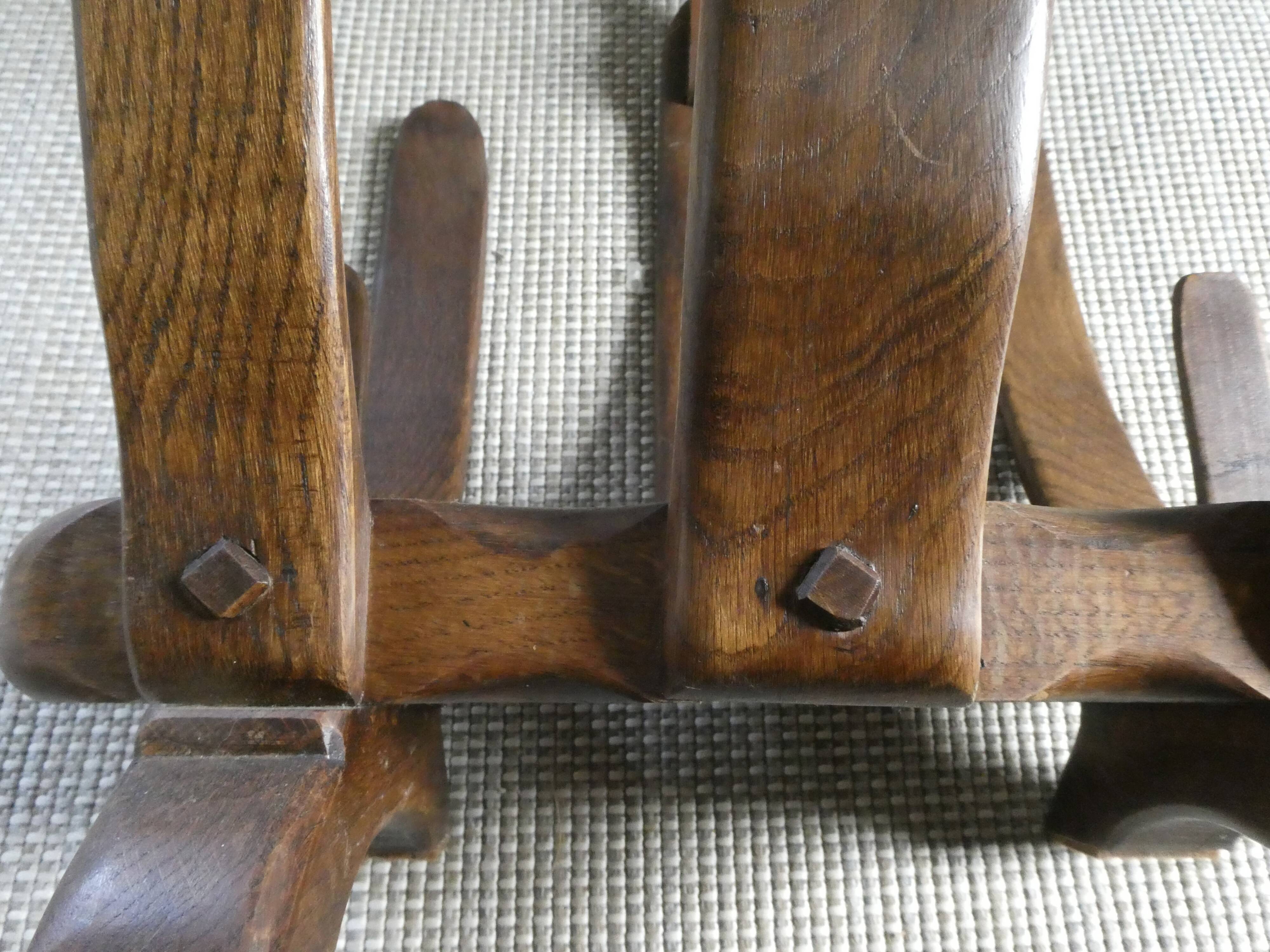 Oak and leather magazine rack, 60s-70s