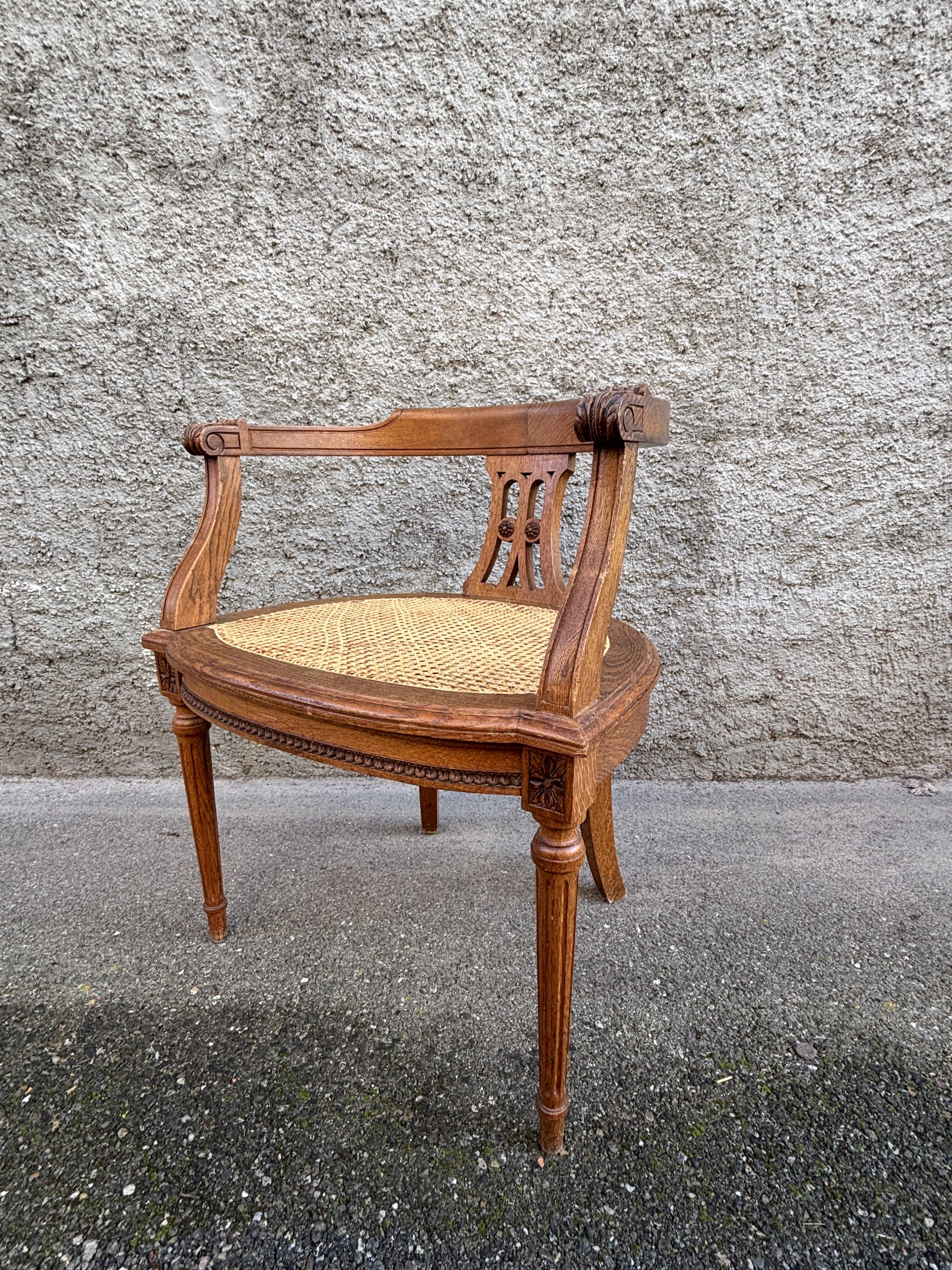 American office chair Louis XVI style wood and caning 1900