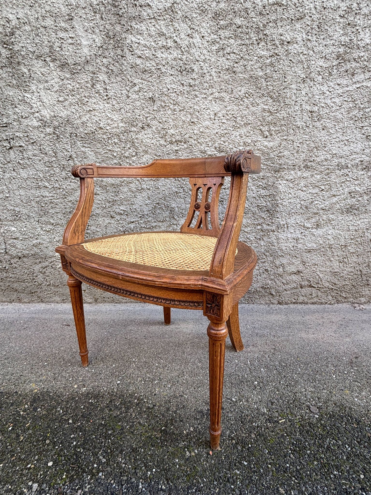 American office chair Louis XVI style wood and caning 1900