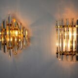 Duo of venini wall lamps, Murano, cut glass, Italy, 1970