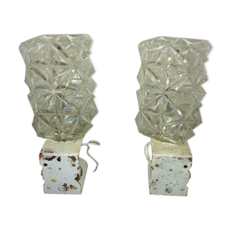 Set of 2 wall mounted chiseled glass 1960 1970