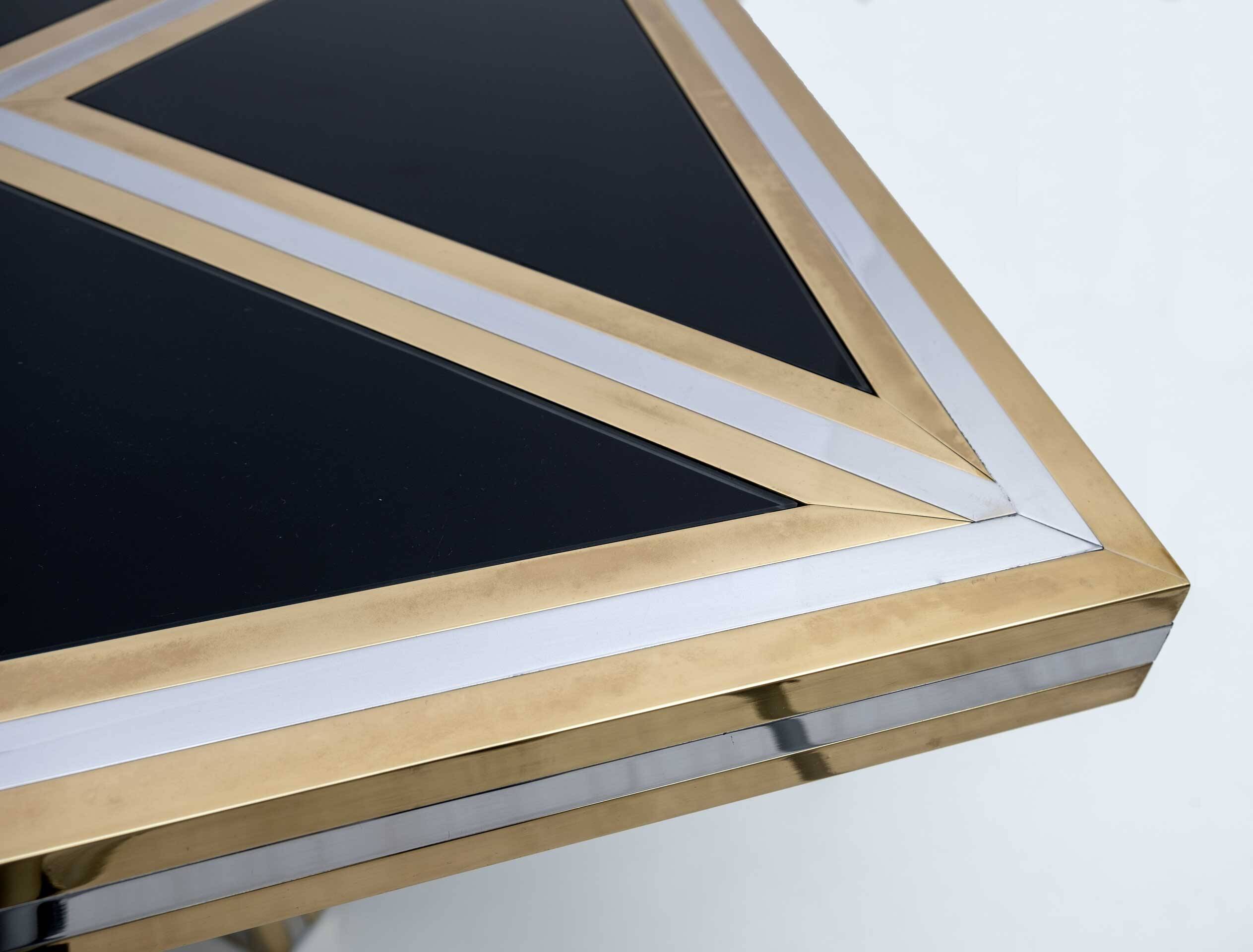 Romeo Rega Mid-century Modern Italian Black Glass, Brass and Chrome Dining