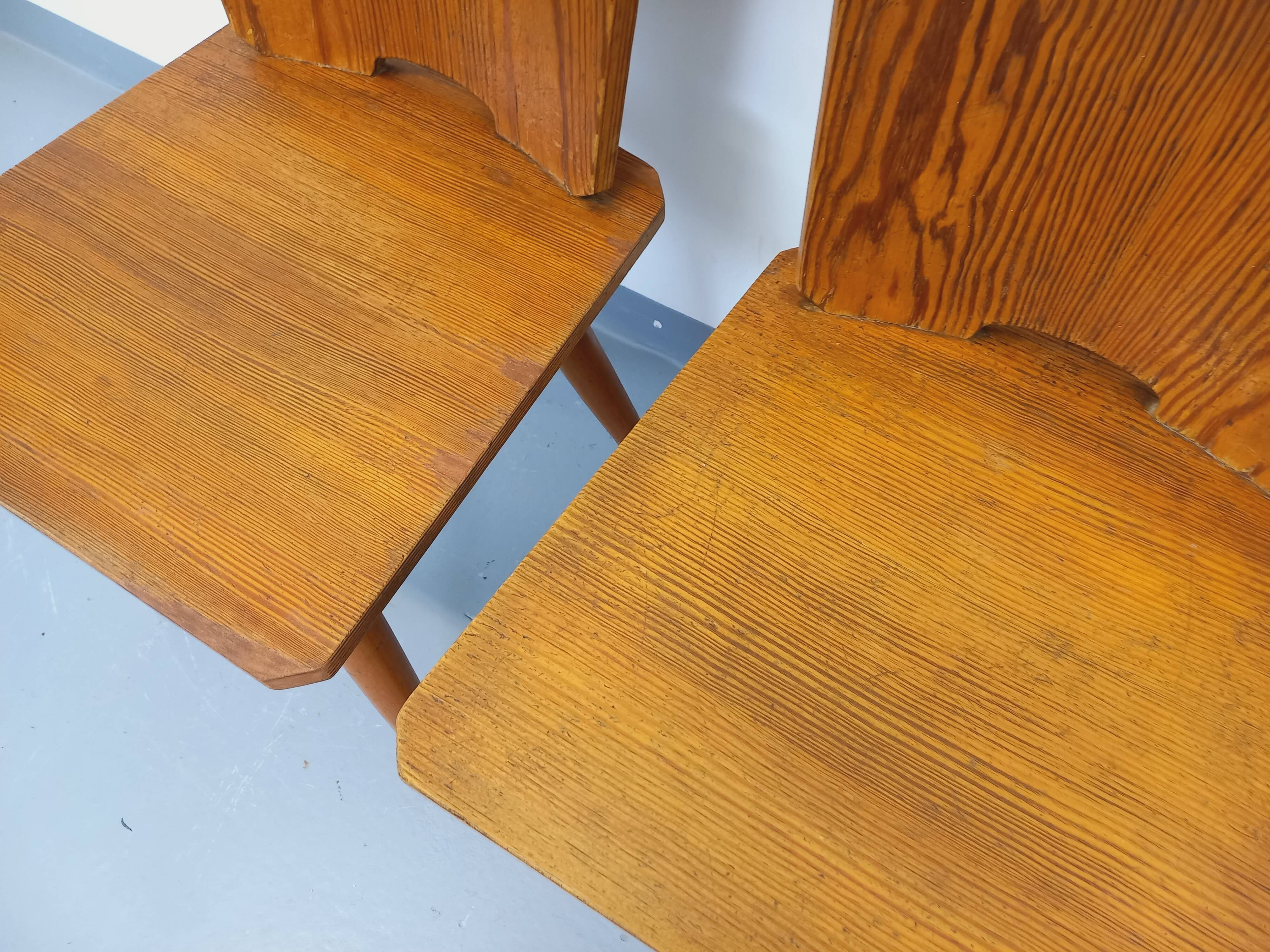 Set of 4 vintage brutalist wooden chairs from the 60s