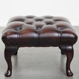 Dark Brown Chesterfield Ottoman Made of Cowhide Leather