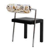 Set of Four Italian Chairs Edited by Saporiti. Jacquard Back and Leather Seat