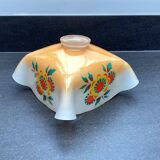 Vintage patterned painted glass pendant lampshade, Czechoslovakia